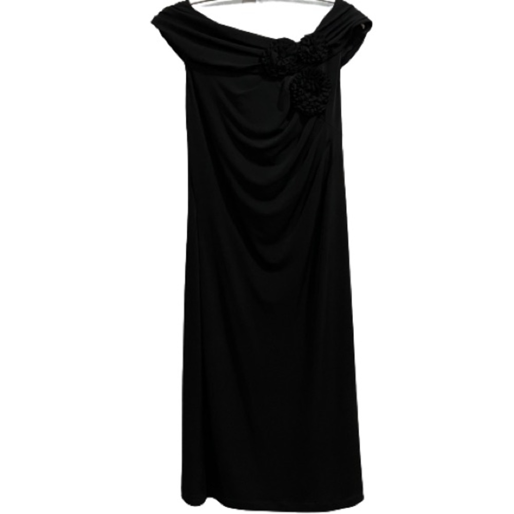 Connected Apparel Cocktail Dress Portrait Neckline Fabric Flower Detail
